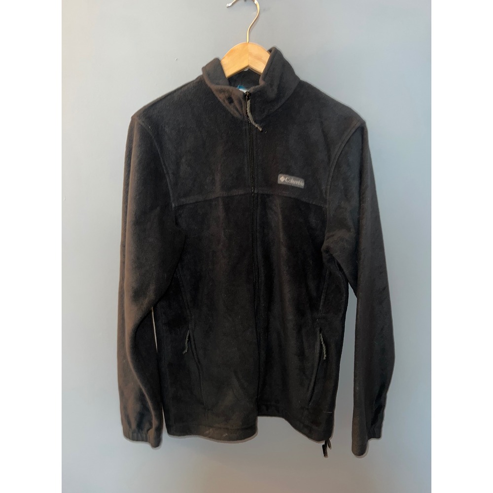 Columbia Mens Full Zip Fleece Jacket Black Mock Neck Small Outdoor Sportswear